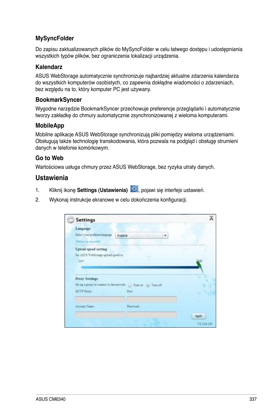 Ustawienia | Asus CM6340 User Manual | Page 339 / 492