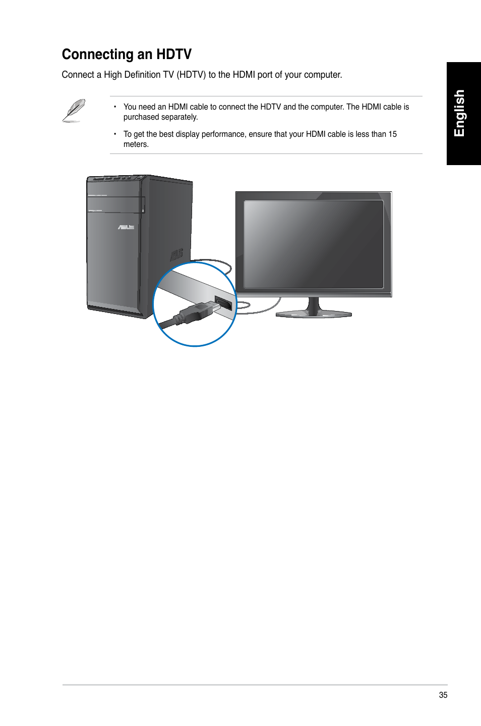 Connecting an hdtv, English | Asus CM6340 User Manual | Page 37 / 492