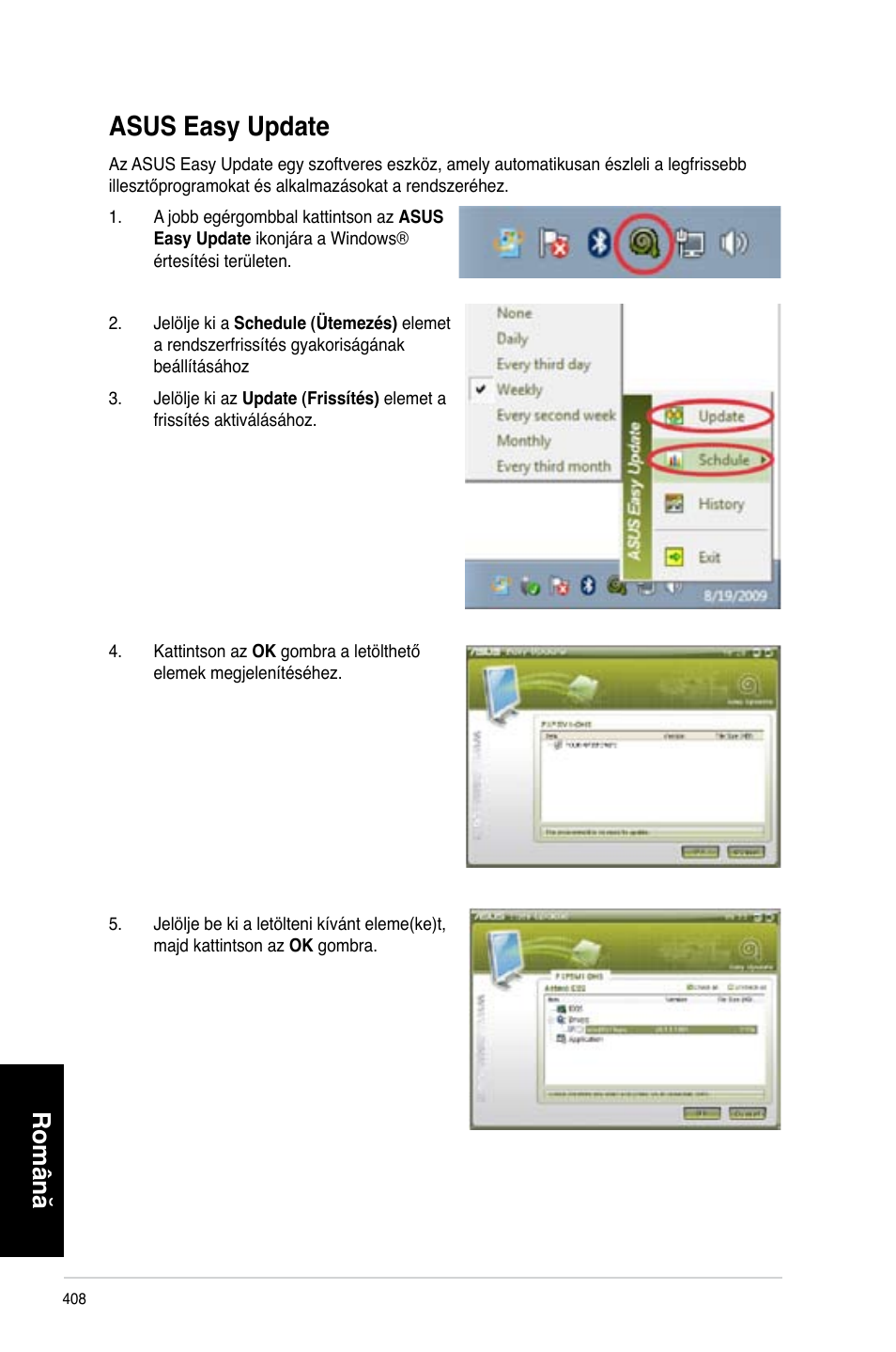 Asus easy update, Română | Asus CM6340 User Manual | Page 410 / 492