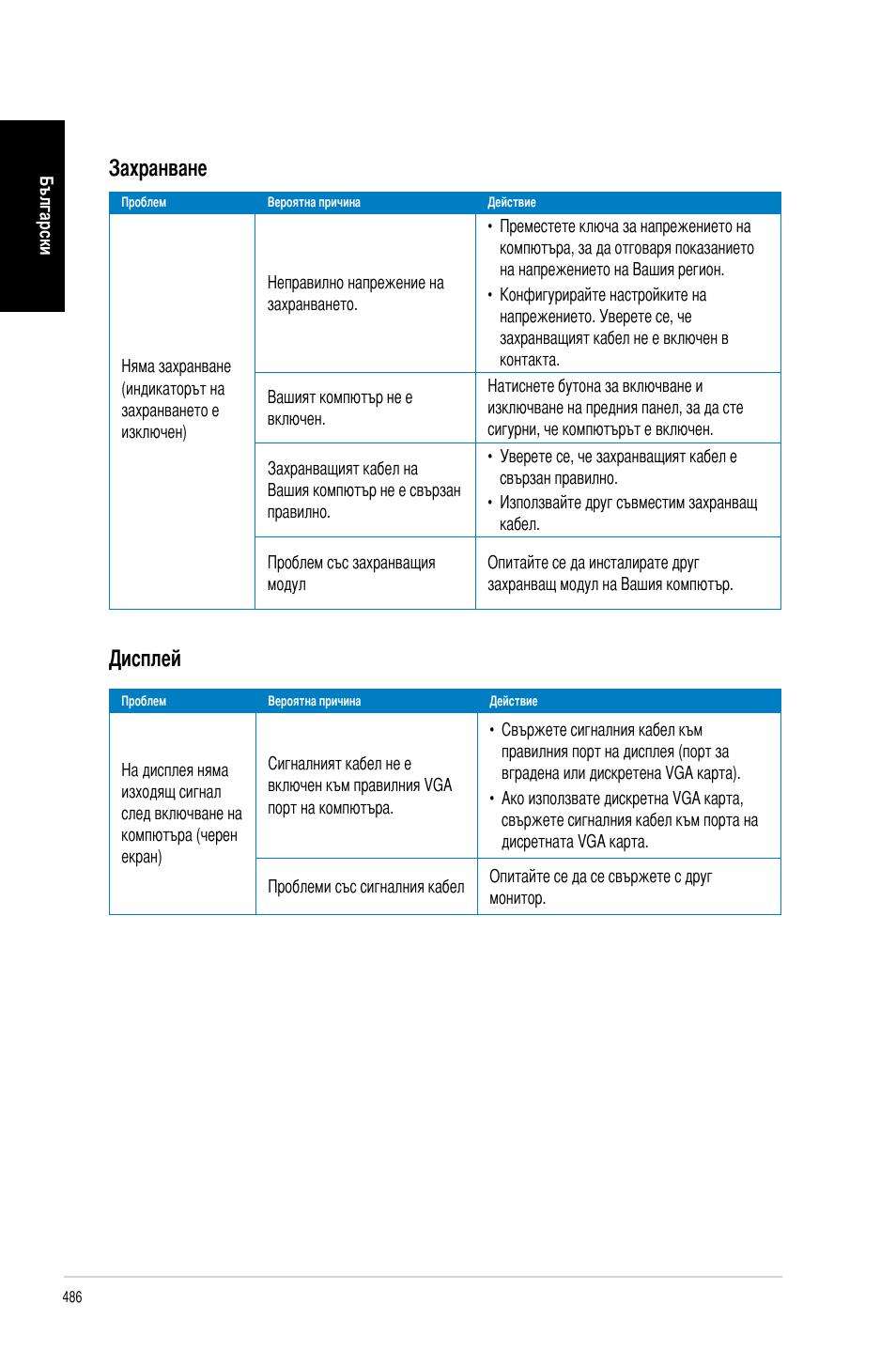 Захранване, Дисплей | Asus CM6340 User Manual | Page 488 / 492
