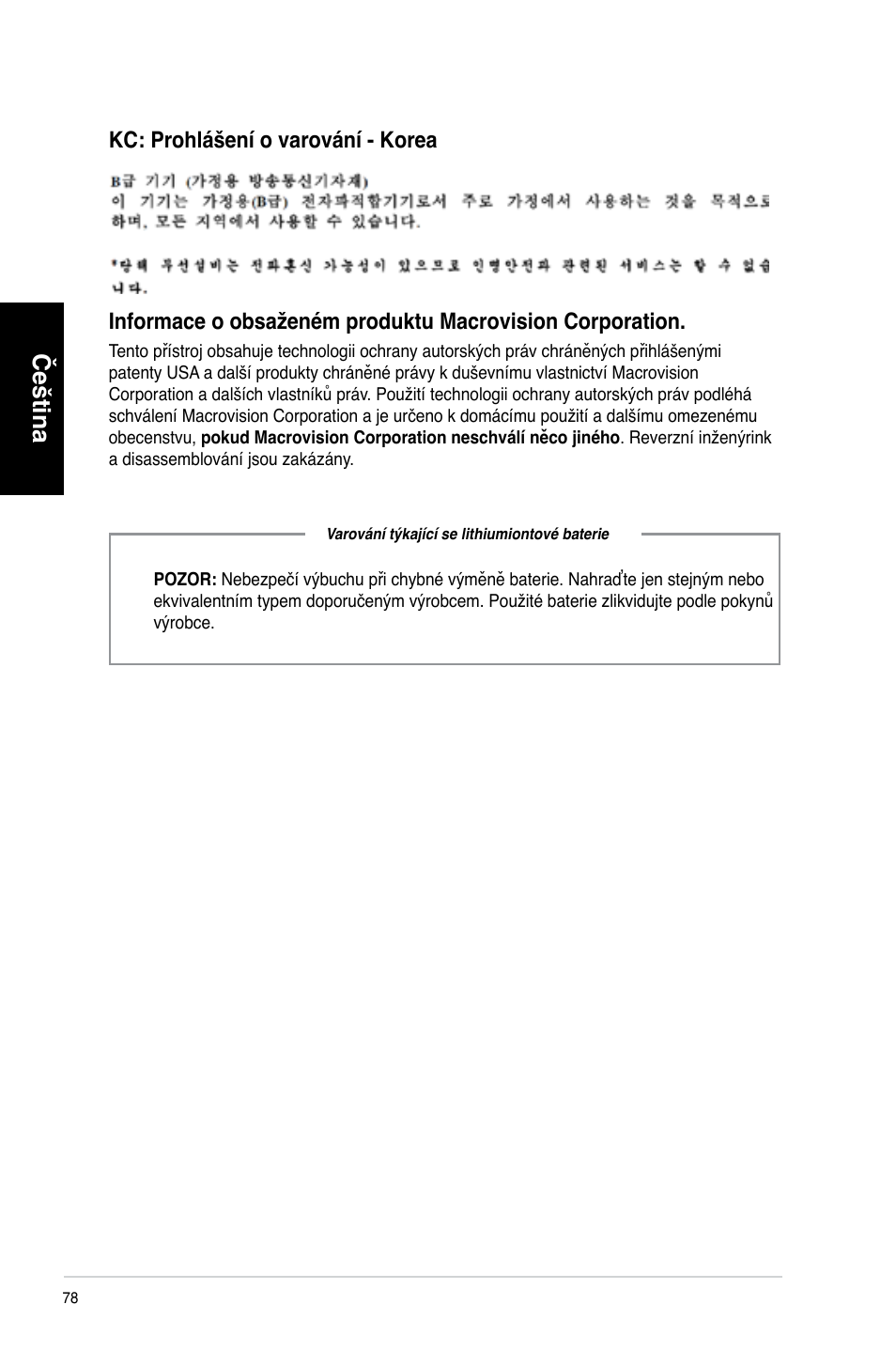 Čeština | Asus CM6340 User Manual | Page 80 / 492