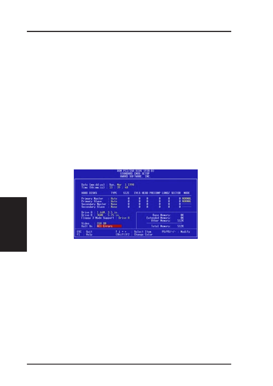 Iv. bios software, Standard cmos setup | Asus P2B-B User Manual | Page 40 / 64