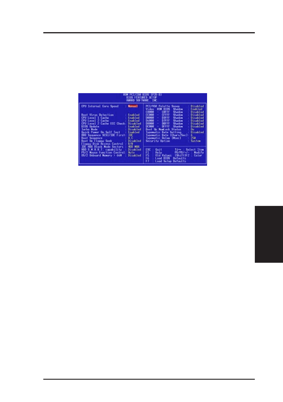 Iv. bios software, Bios features setup | Asus P2B-B User Manual | Page 43 / 64