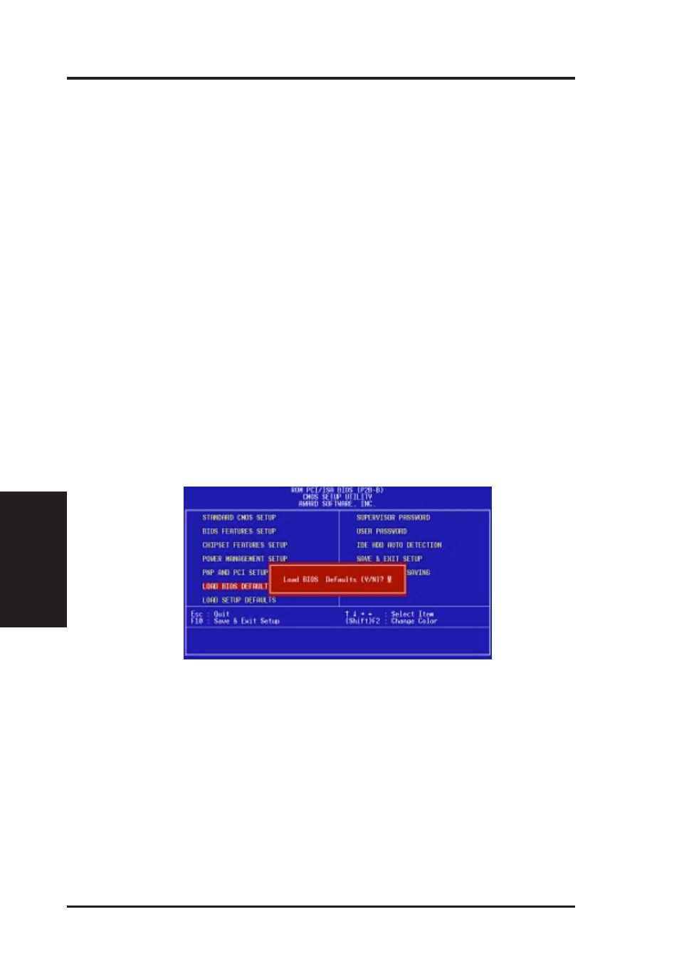 Iv. bios software, Load bios defaults, Load setup defaults | Asus P2B-B User Manual | Page 54 / 64