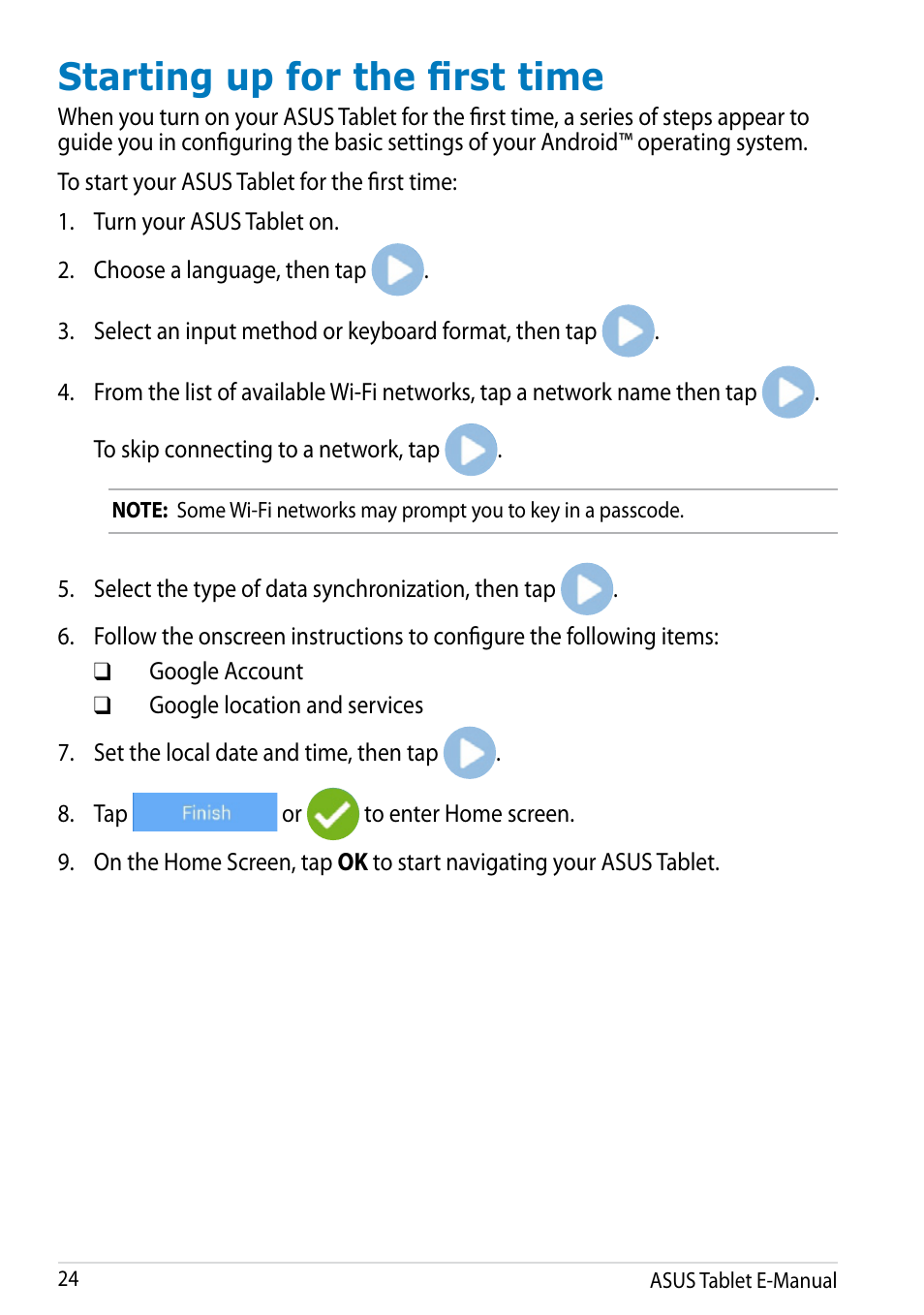 Starting up for the first time | Asus MeMO Pad 10 User Manual | Page 24 / 88