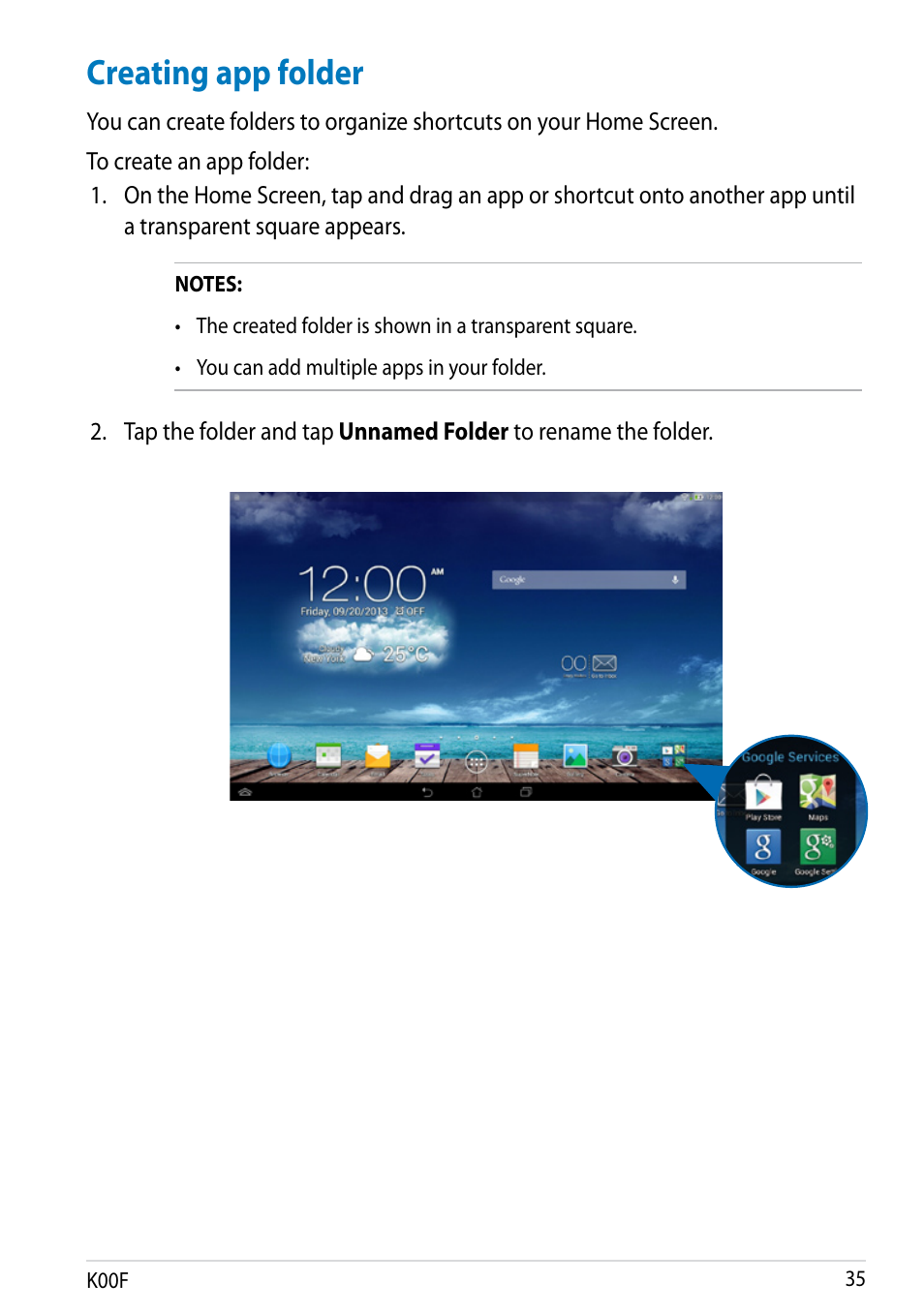 Creating app folder | Asus MeMO Pad 10 User Manual | Page 35 / 88