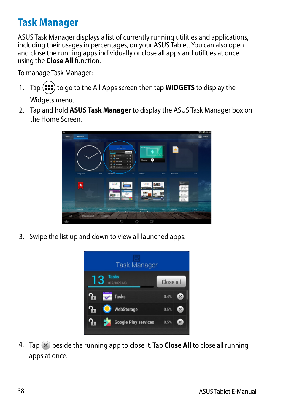 Task manager | Asus MeMO Pad 10 User Manual | Page 38 / 88