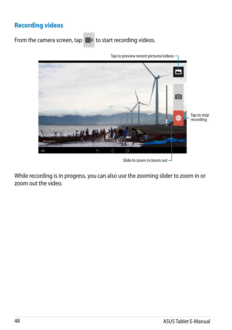 Recording videos | Asus MeMO Pad 10 User Manual | Page 48 / 88