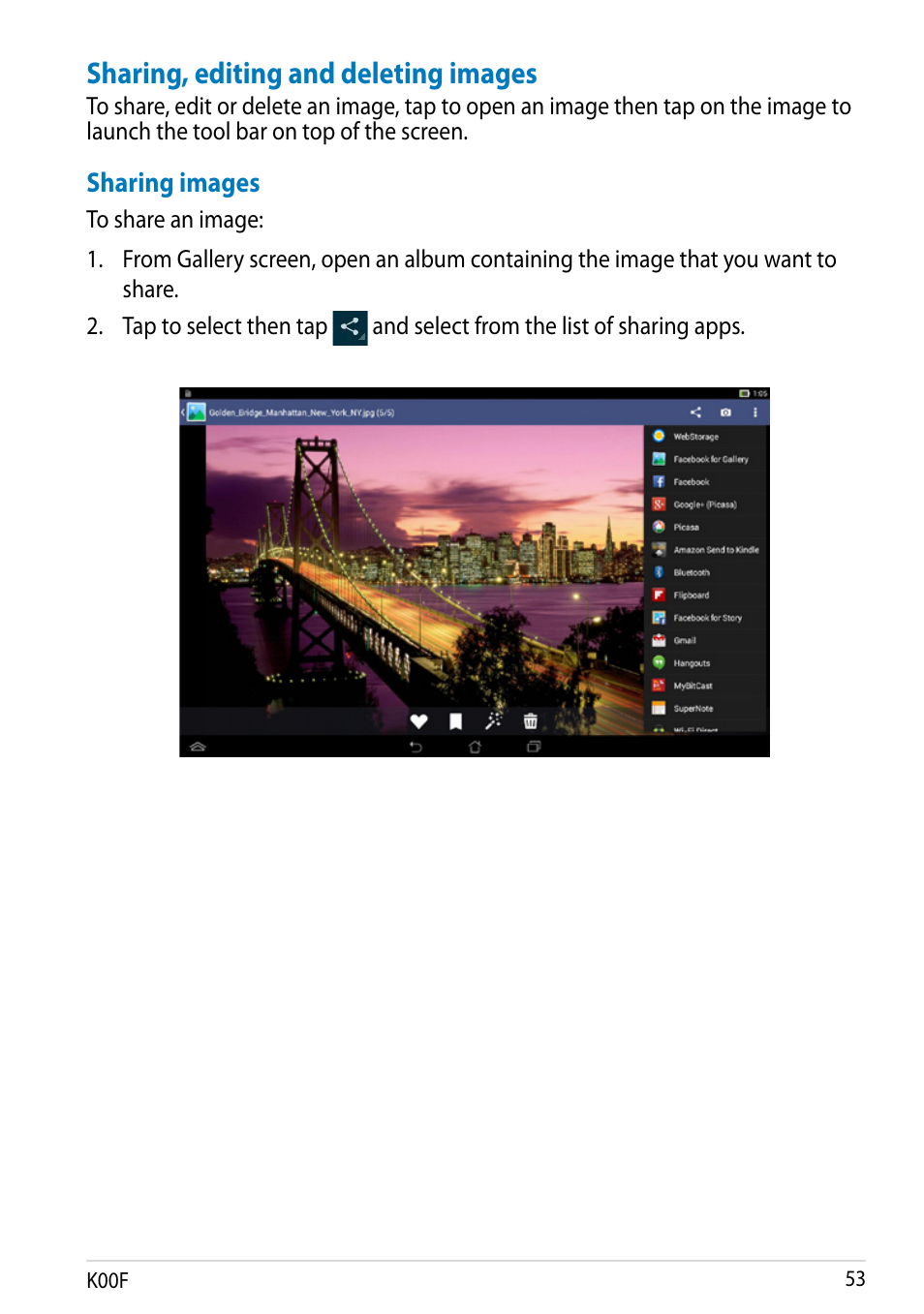 Sharing, editing and deleting images | Asus MeMO Pad 10 User Manual | Page 53 / 88