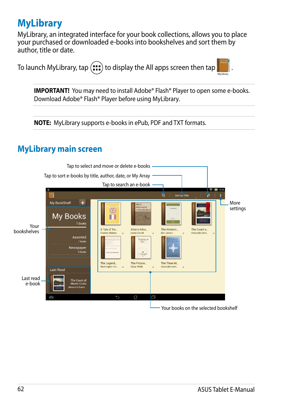 Mylibrary, Mylibrary main screen | Asus MeMO Pad 10 User Manual | Page 62 / 88