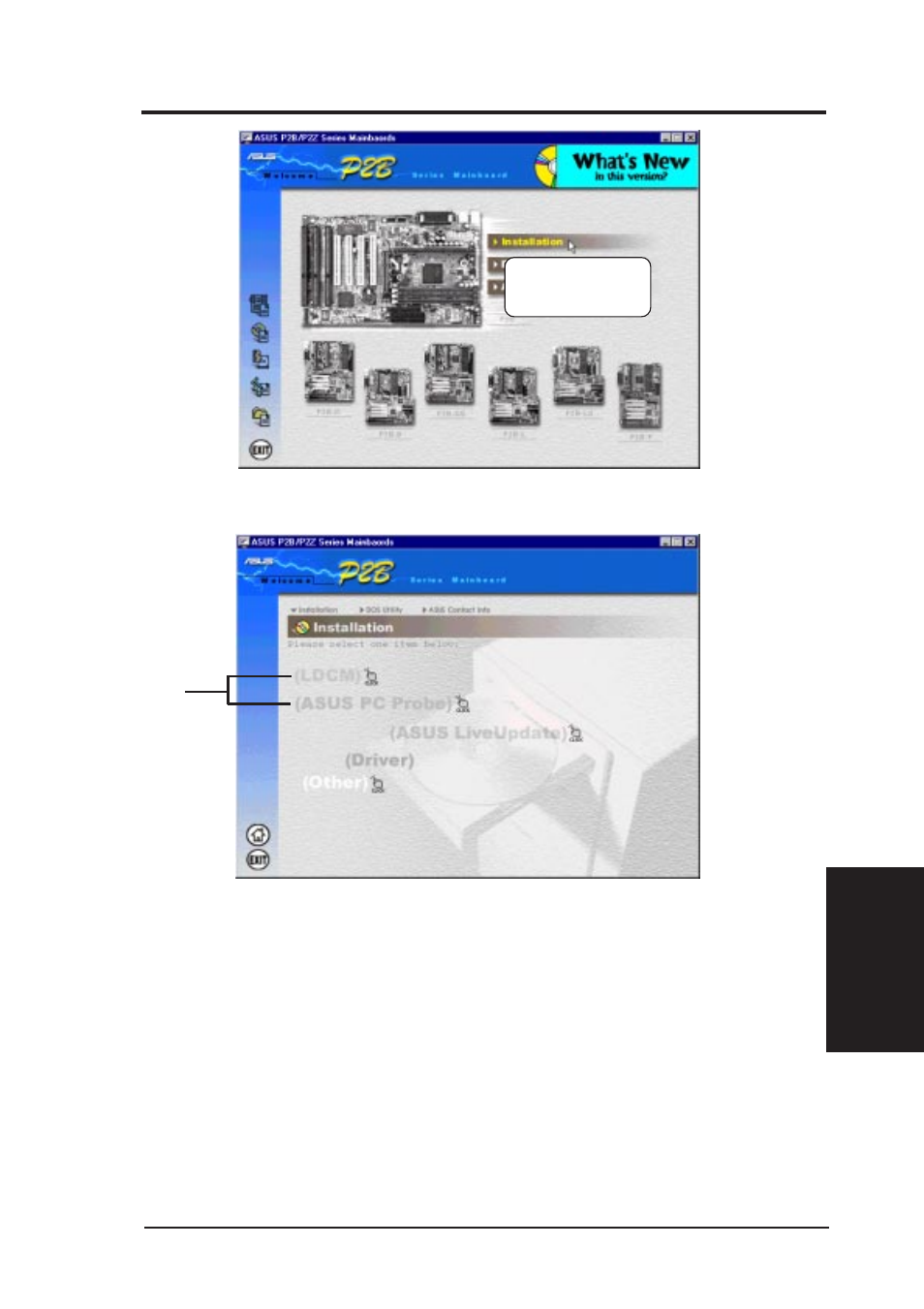 V. software setup, Installation submenu | Asus P2B-DS User Manual | Page 59 / 80
