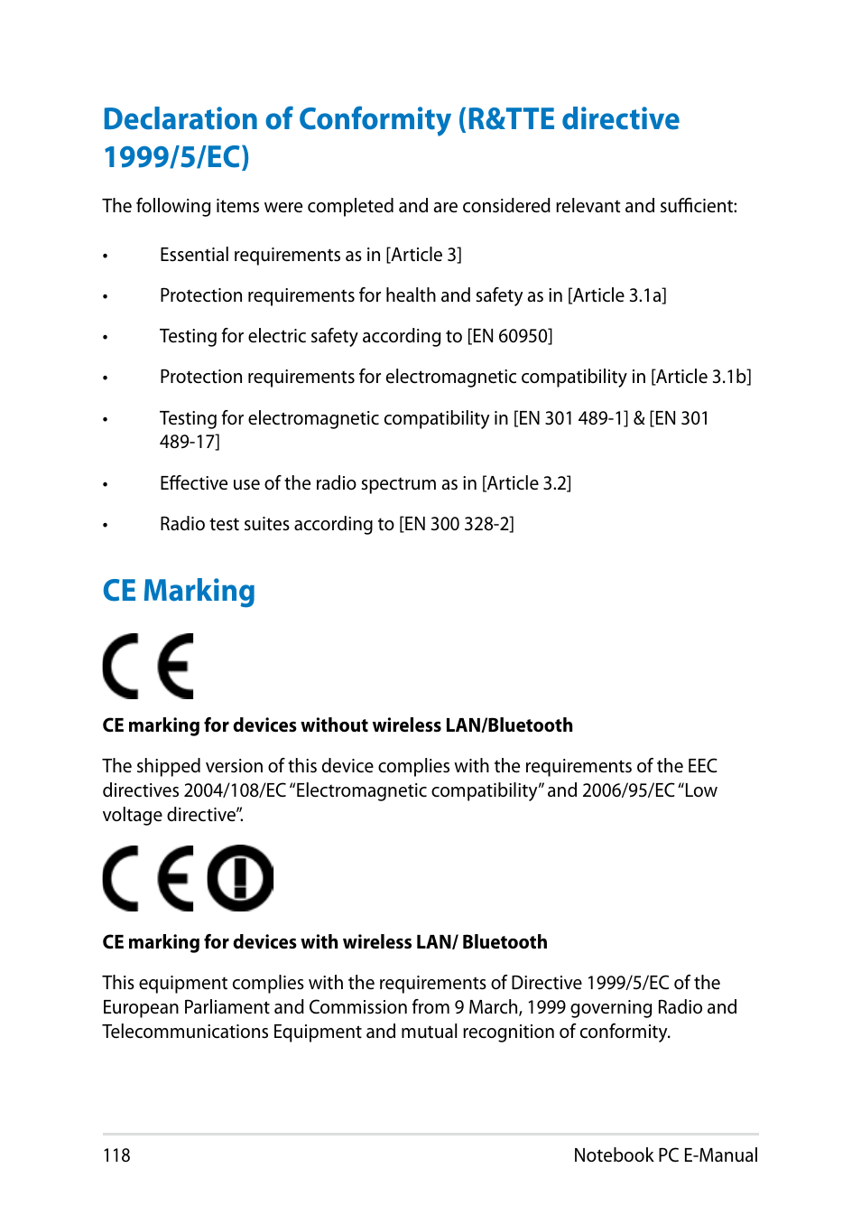 Ce marking | Asus PU401LA User Manual | Page 118 / 132