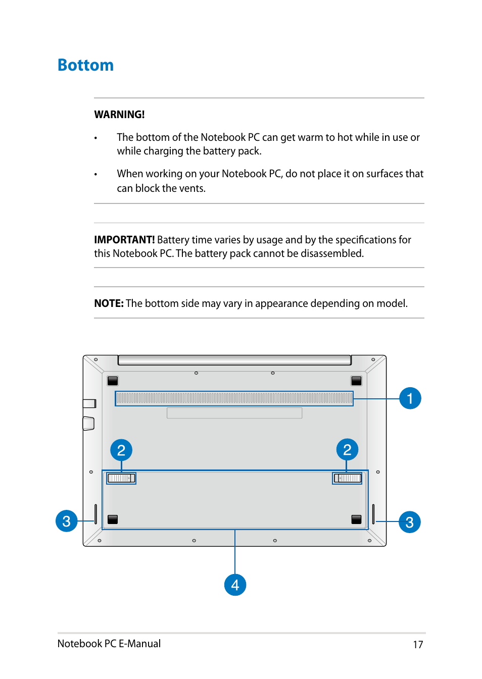 Bottom | Asus PU401LA User Manual | Page 17 / 132