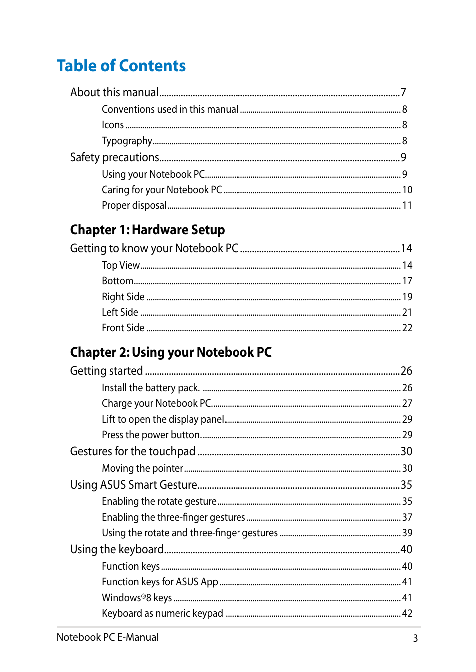 Asus PU401LA User Manual | Page 3 / 132