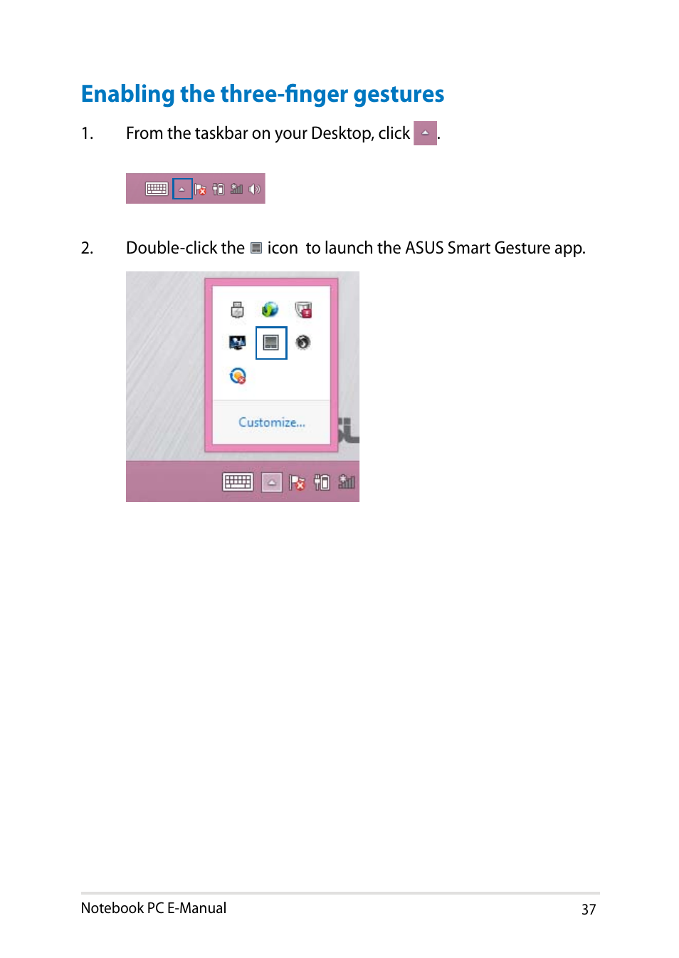 Enabling the three-finger gestures | Asus PU401LA User Manual | Page 37 / 132