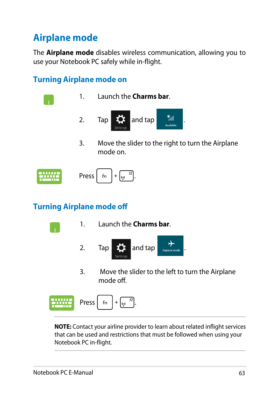 Airplane mode | Asus PU401LA User Manual | Page 63 / 132