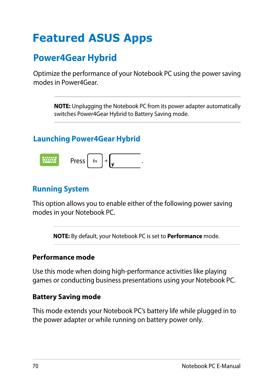 Featured asus apps, Power4gear hybrid | Asus PU401LA User Manual | Page 70 / 132