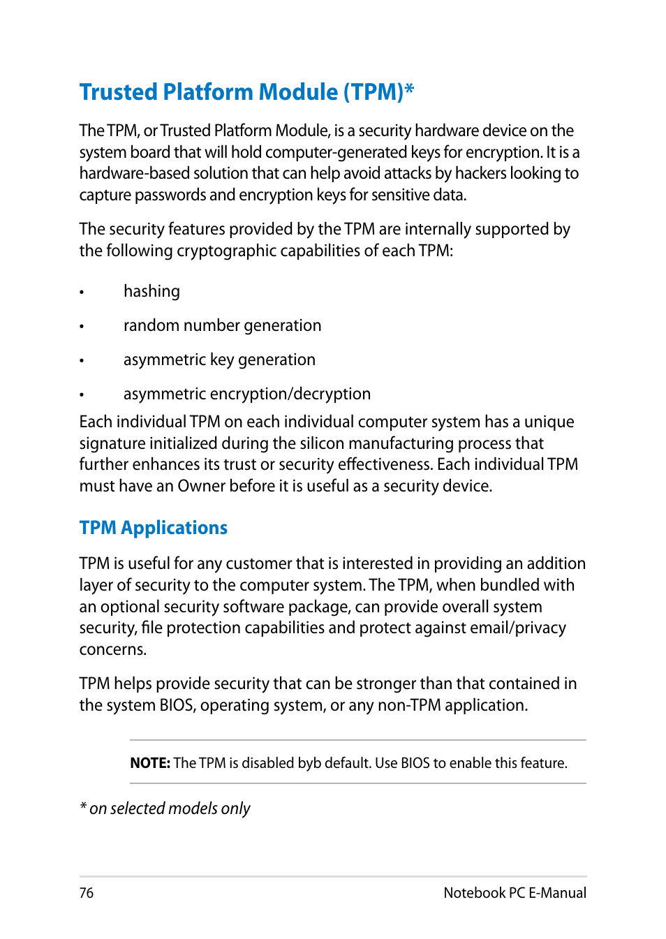 Trusted platform module (tpm) | Asus PU401LA User Manual | Page 76 / 132