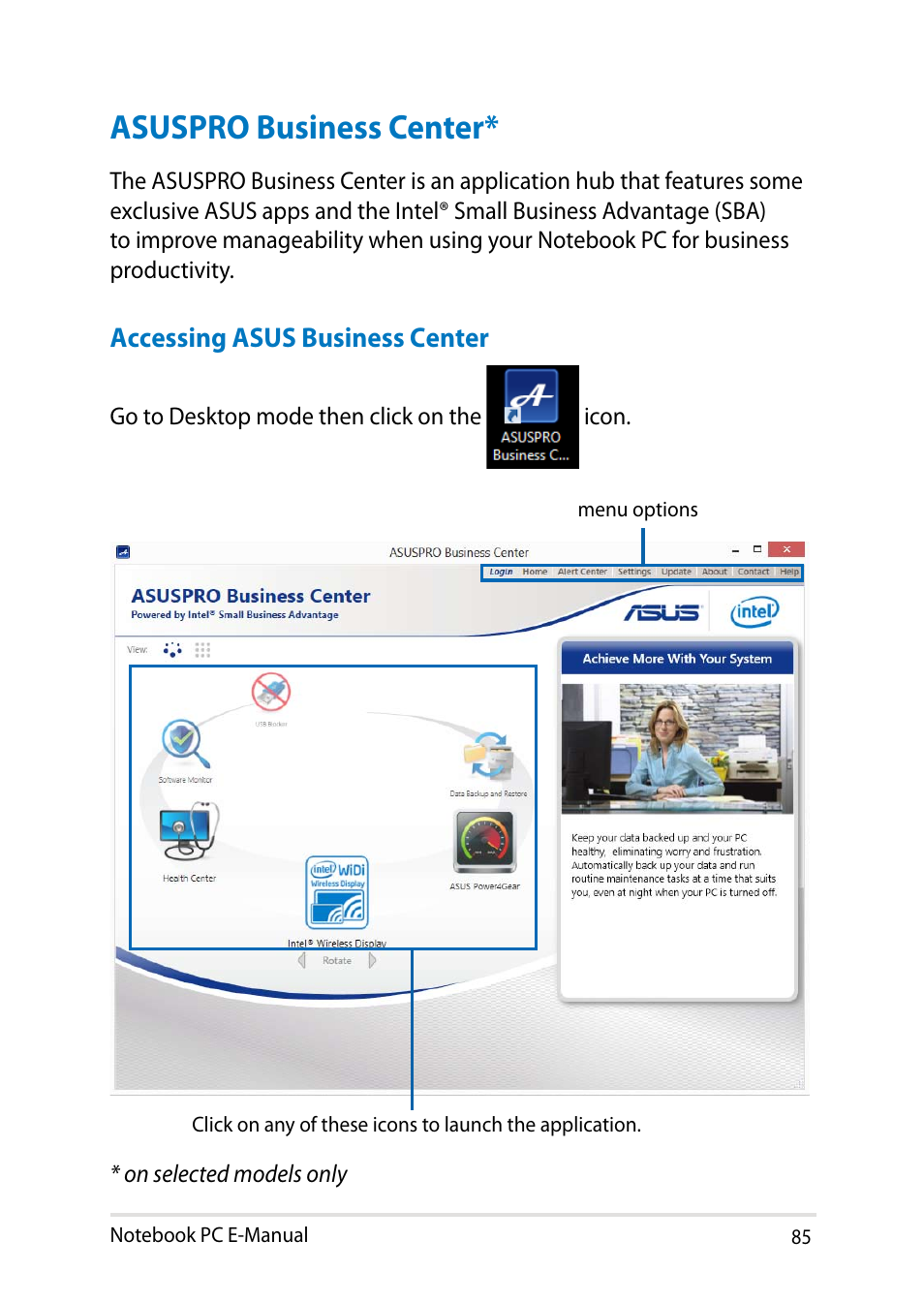 Asuspro business center | Asus PU401LA User Manual | Page 85 / 132