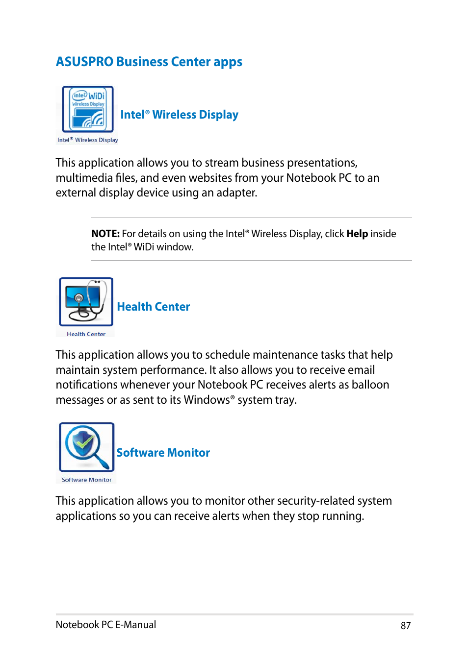 Asuspro business center apps | Asus PU401LA User Manual | Page 87 / 132