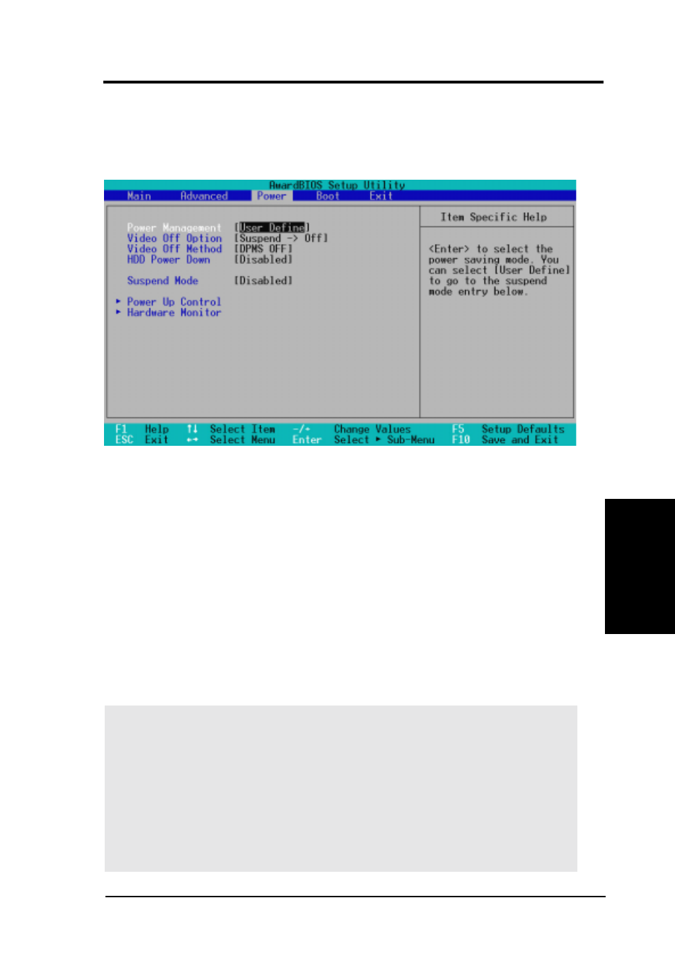 Bios setup, 5 power menu | Asus CUR-DLSR User Manual | Page 61 / 104