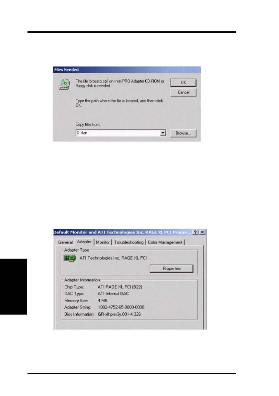 Motherboard driver installation, Iii. ati rage xl display driver installation | Asus CUR-DLSR User Manual | Page 86 / 104