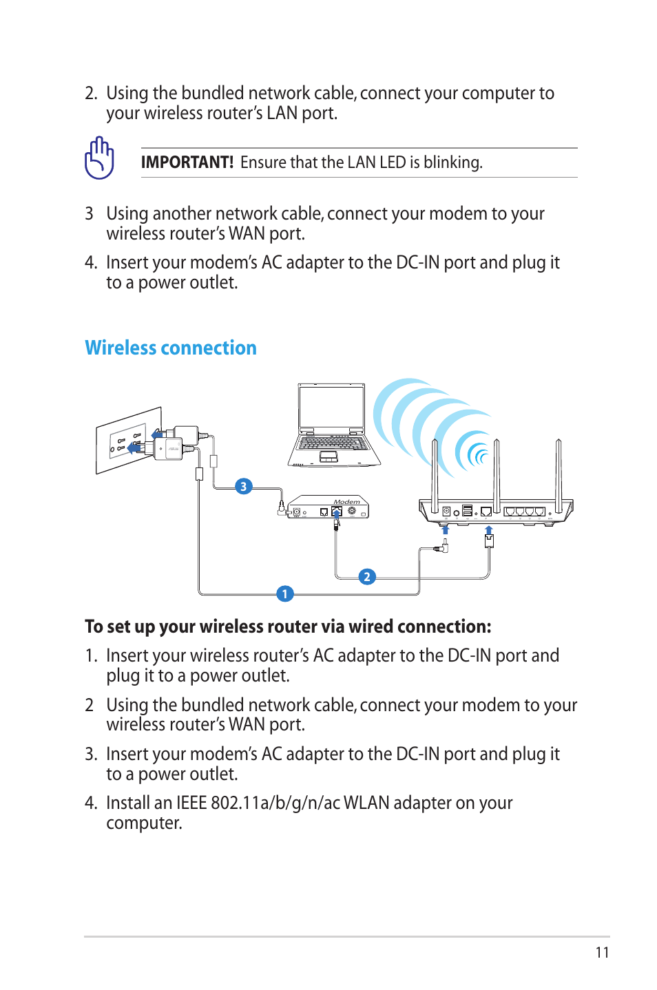 Wireless connection | Asus RT-AC66R User Manual | Page 11 / 70