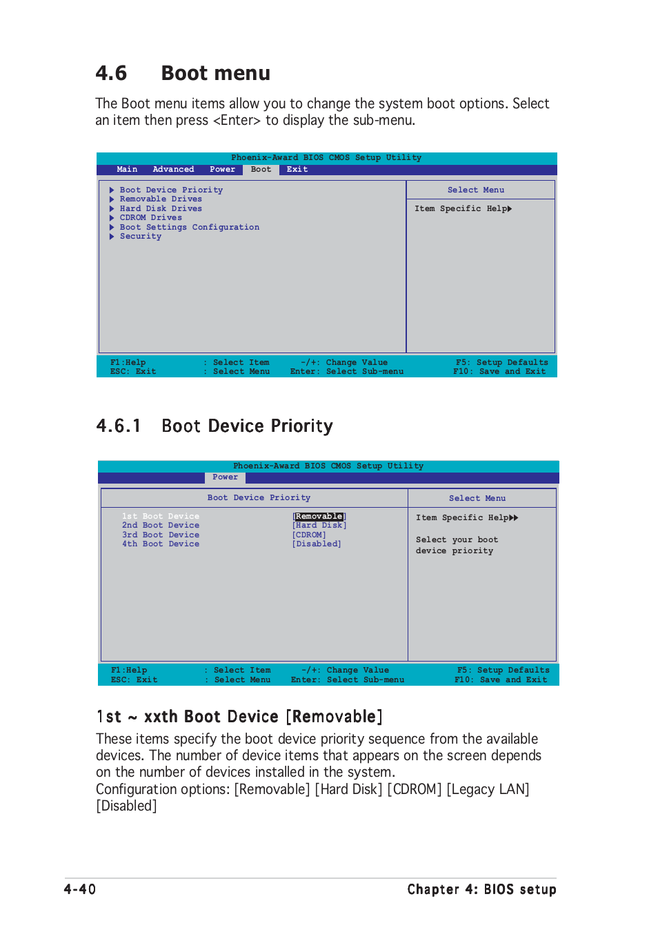 6 boot menu, 1st ~ xxth boot device [removable | Asus A8N-SLI Premium User Manual | Page 108 / 182