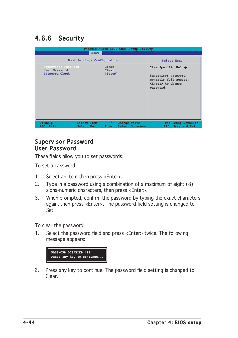 6 security security security security security, Supervisor password | Asus A8N-SLI Premium User Manual | Page 112 / 182