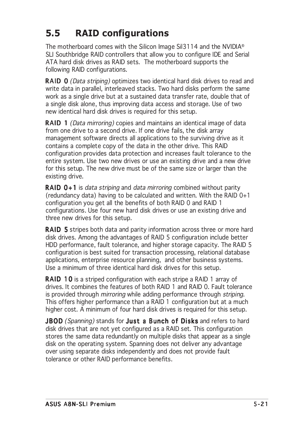 5 raid configurations | Asus A8N-SLI Premium User Manual | Page 139 / 182