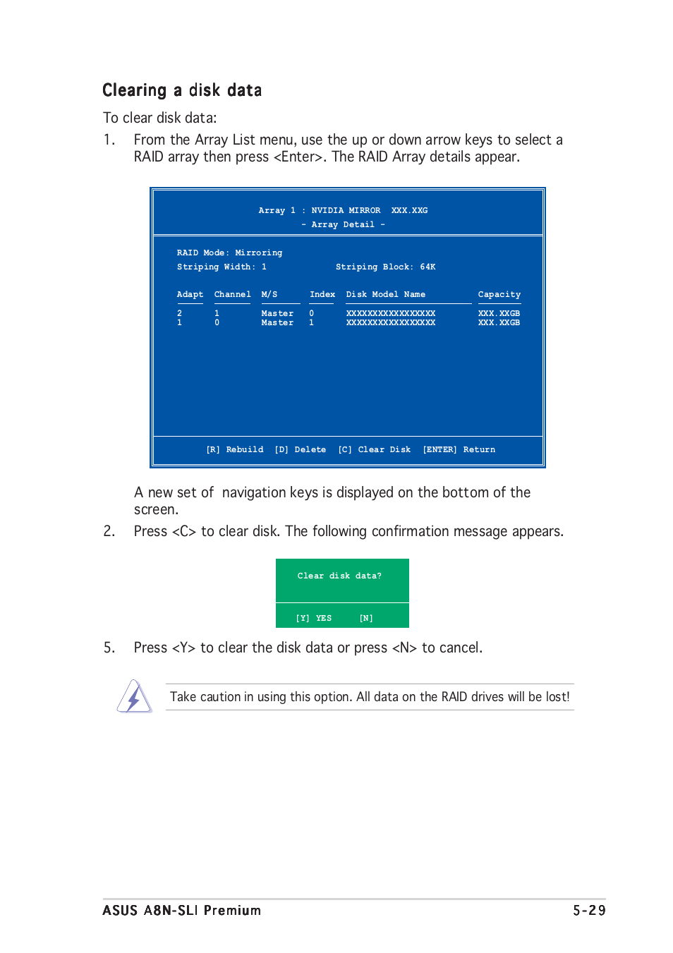 Clearing a disk data | Asus A8N-SLI Premium User Manual | Page 147 / 182