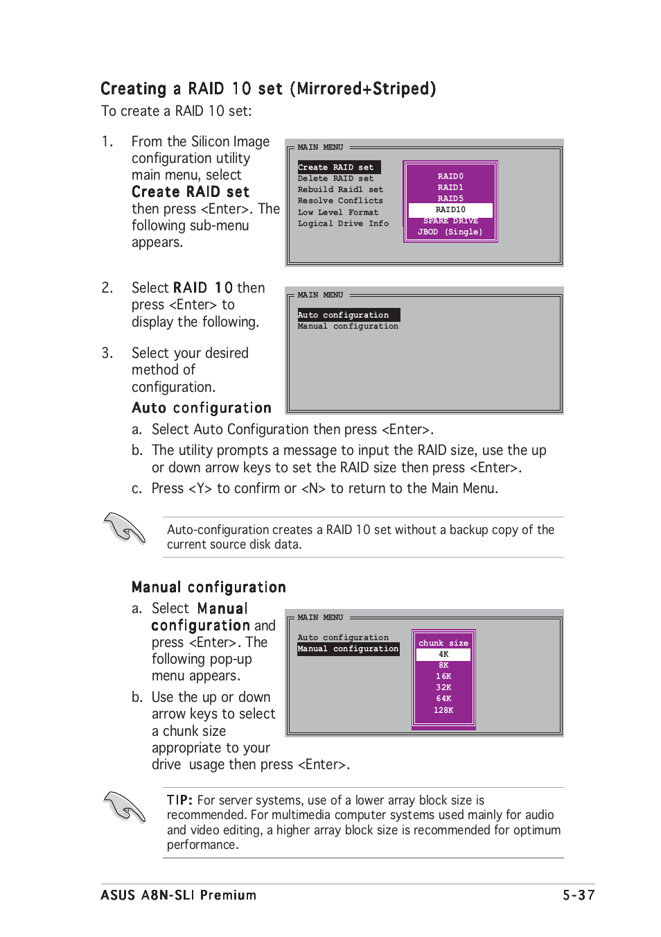 Creating a raid 10 set (mirrored+striped) | Asus A8N-SLI Premium User Manual | Page 155 / 182