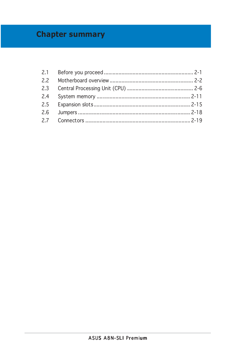 Chapter summary | Asus A8N-SLI Premium User Manual | Page 26 / 182
