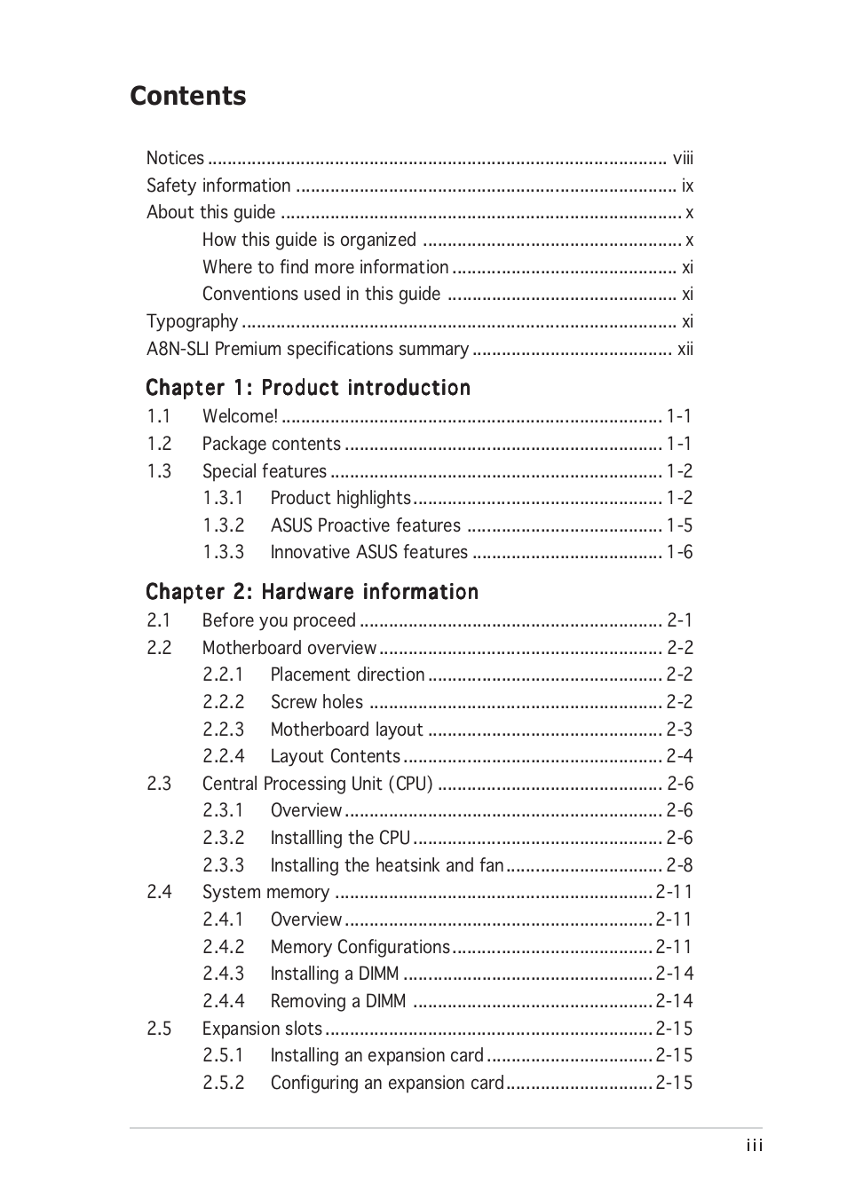 Asus A8N-SLI Premium User Manual | Page 3 / 182