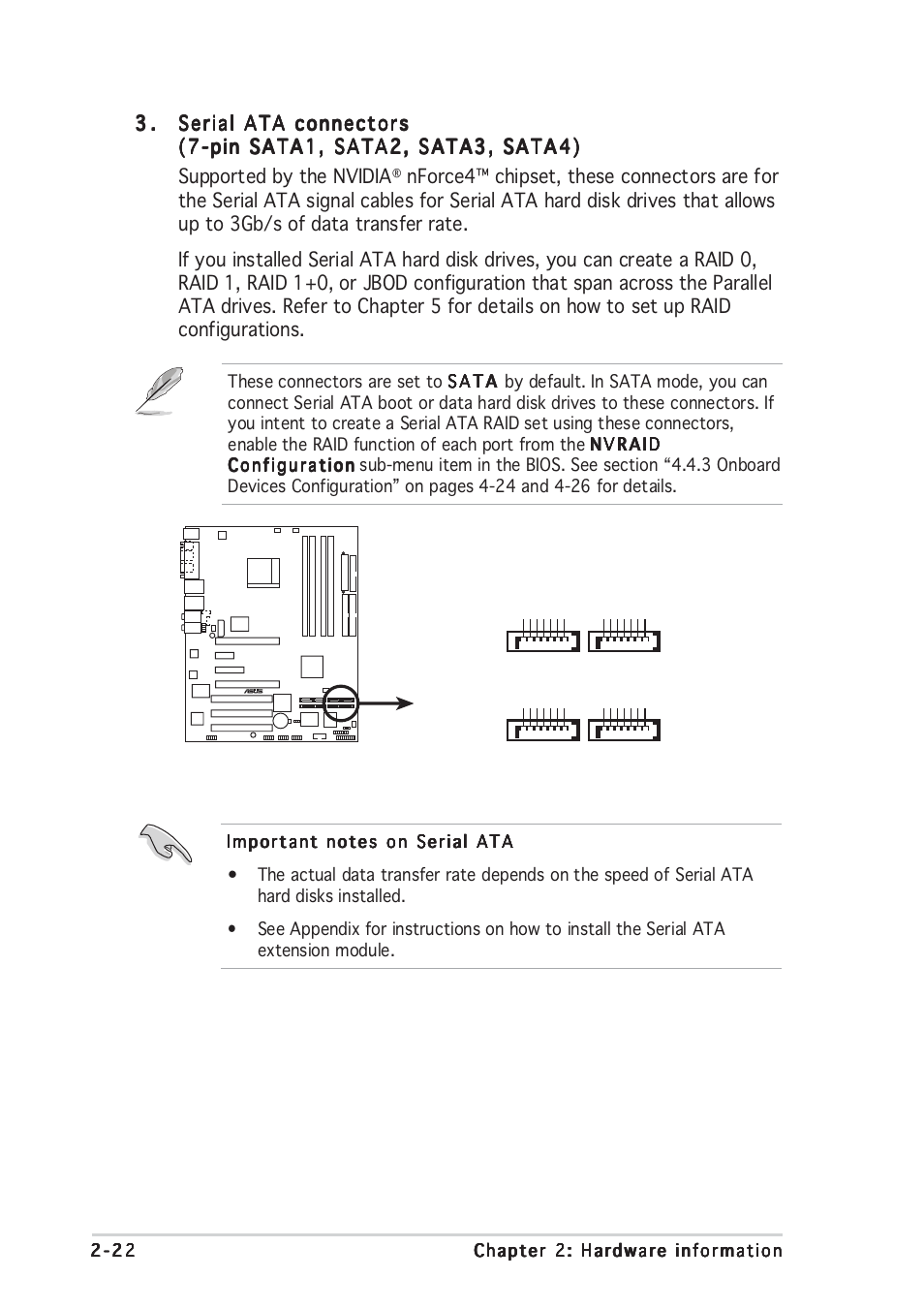 A8n-sli premium sata connectors sata1 sata2, Sata3 sata4 | Asus A8N-SLI Premium User Manual | Page 48 / 182