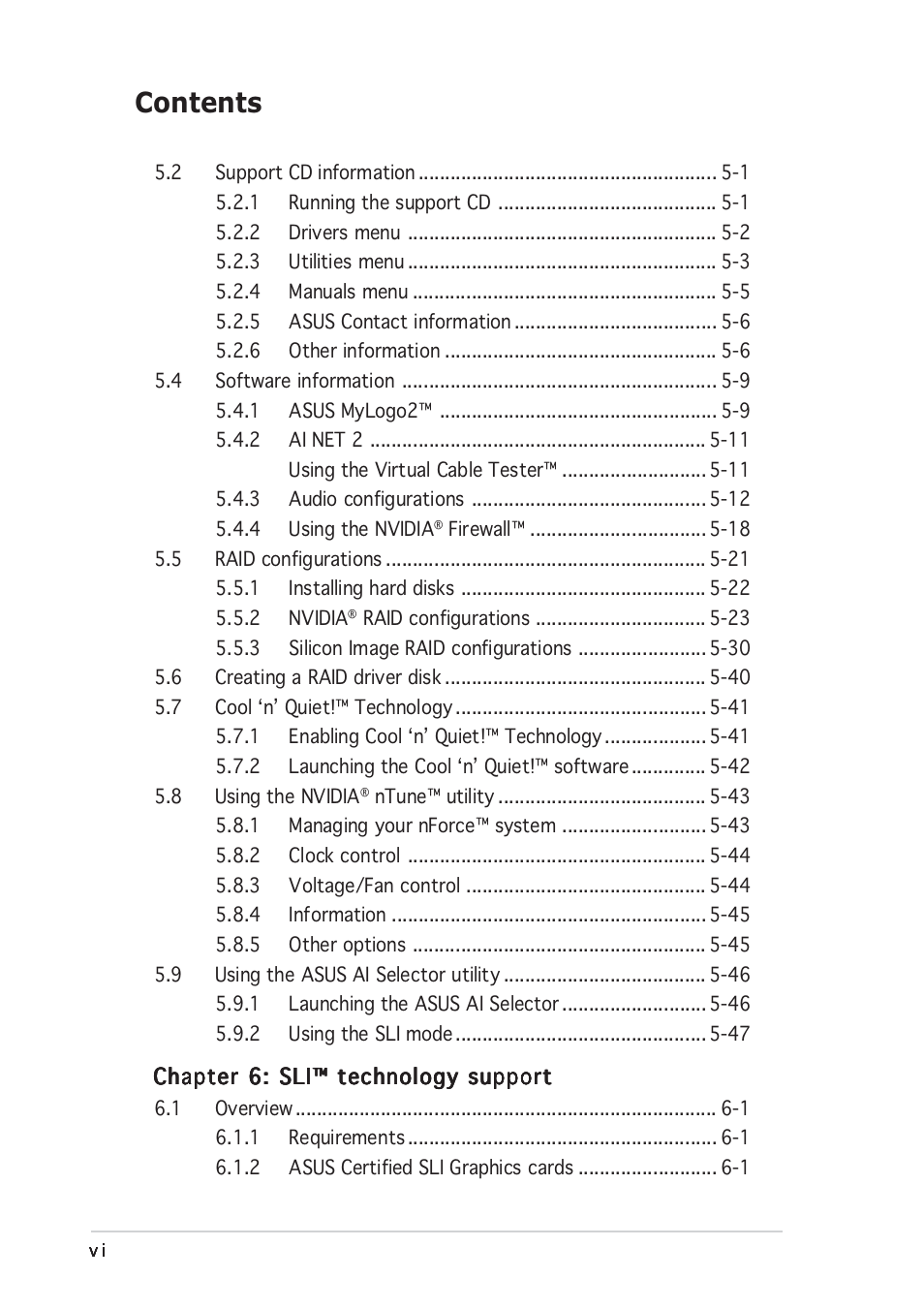 Asus A8N-SLI Premium User Manual | Page 6 / 182