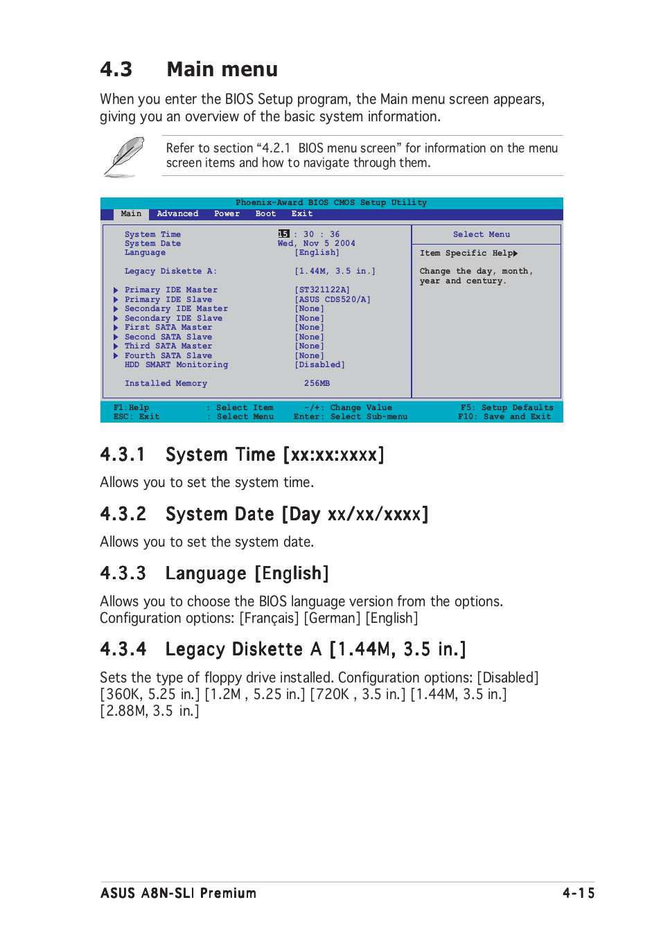 3 main menu | Asus A8N-SLI Premium User Manual | Page 83 / 182