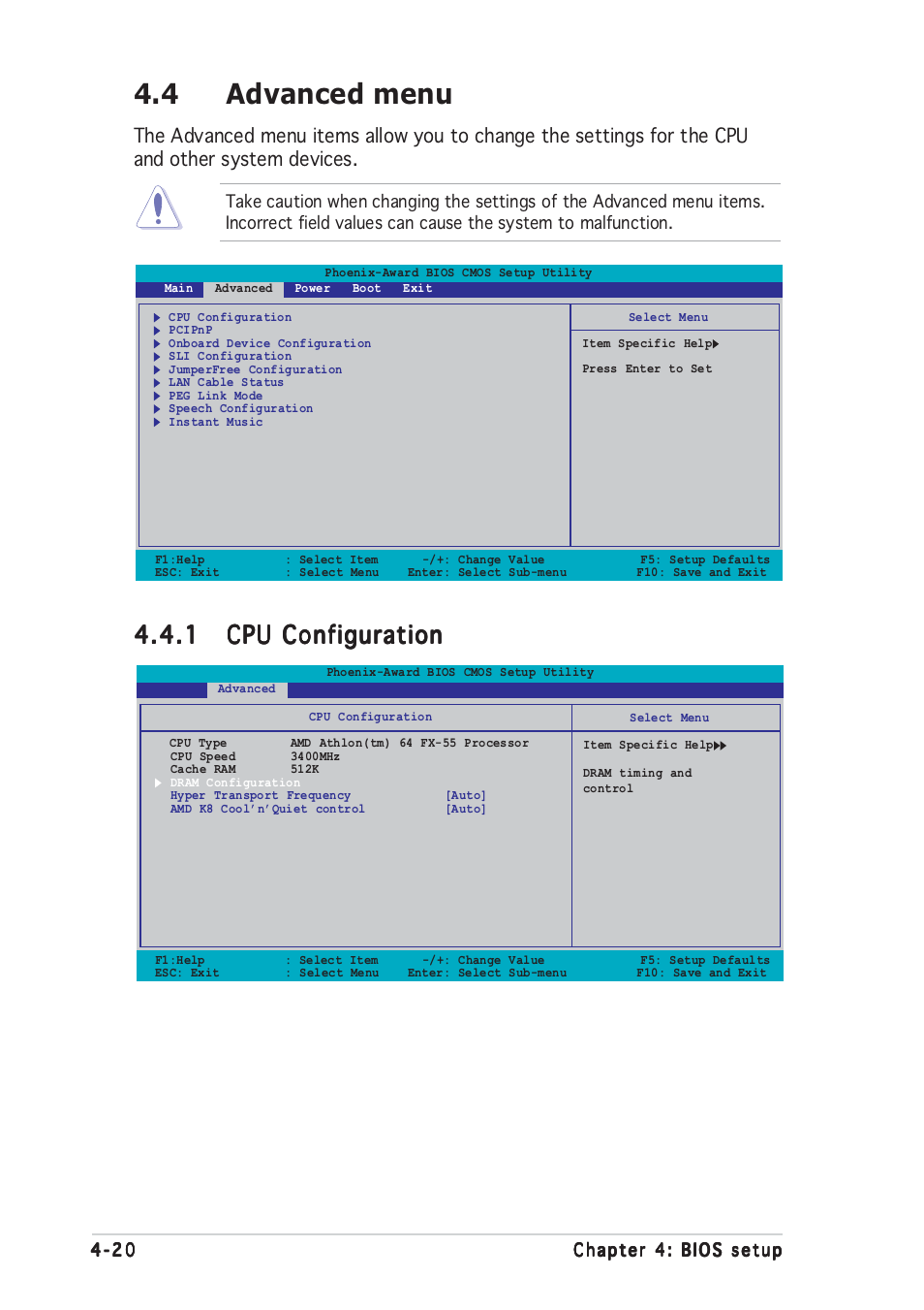 4 advanced menu | Asus A8N-SLI Premium User Manual | Page 88 / 182