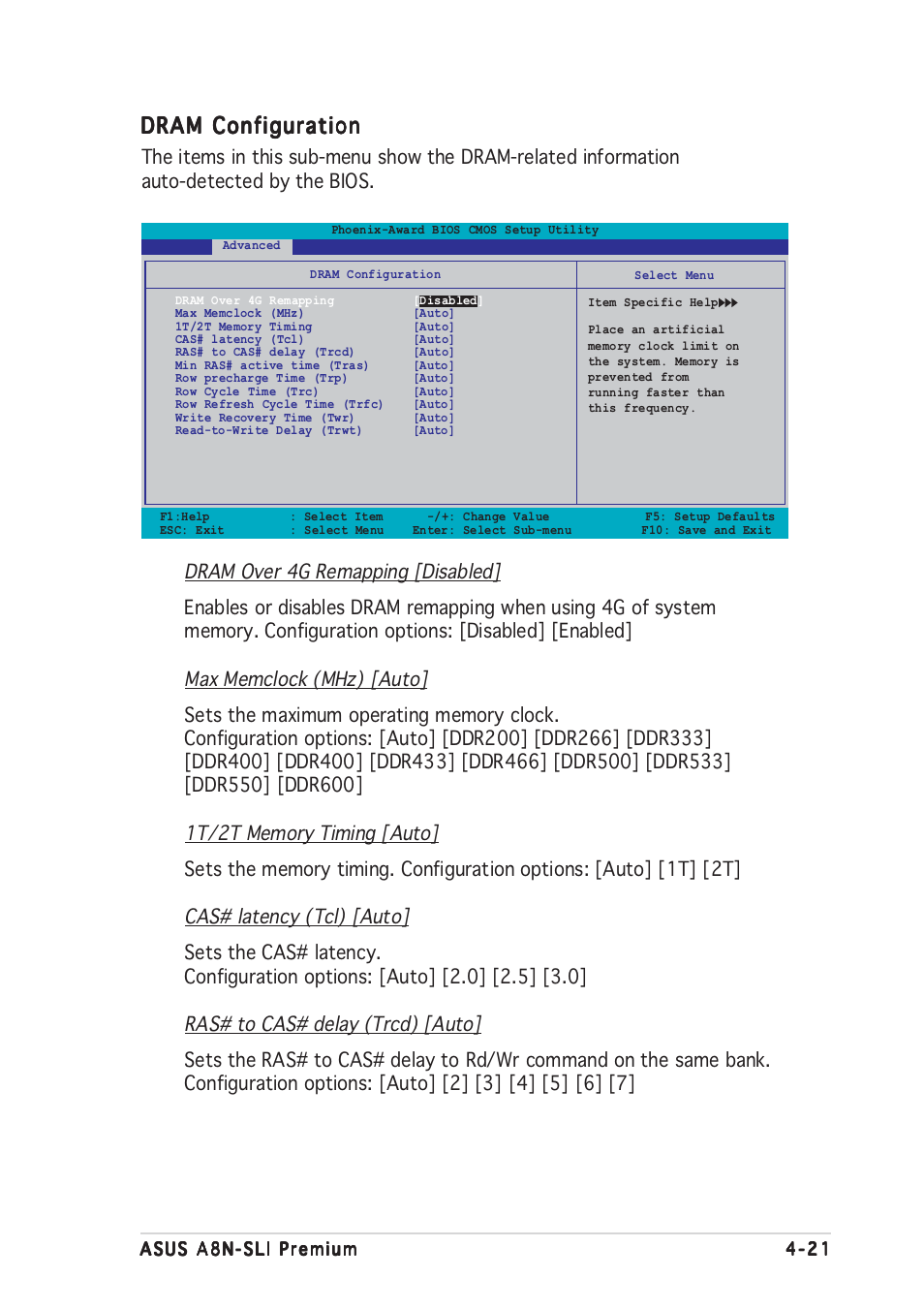 Dram configuration | Asus A8N-SLI Premium User Manual | Page 89 / 182