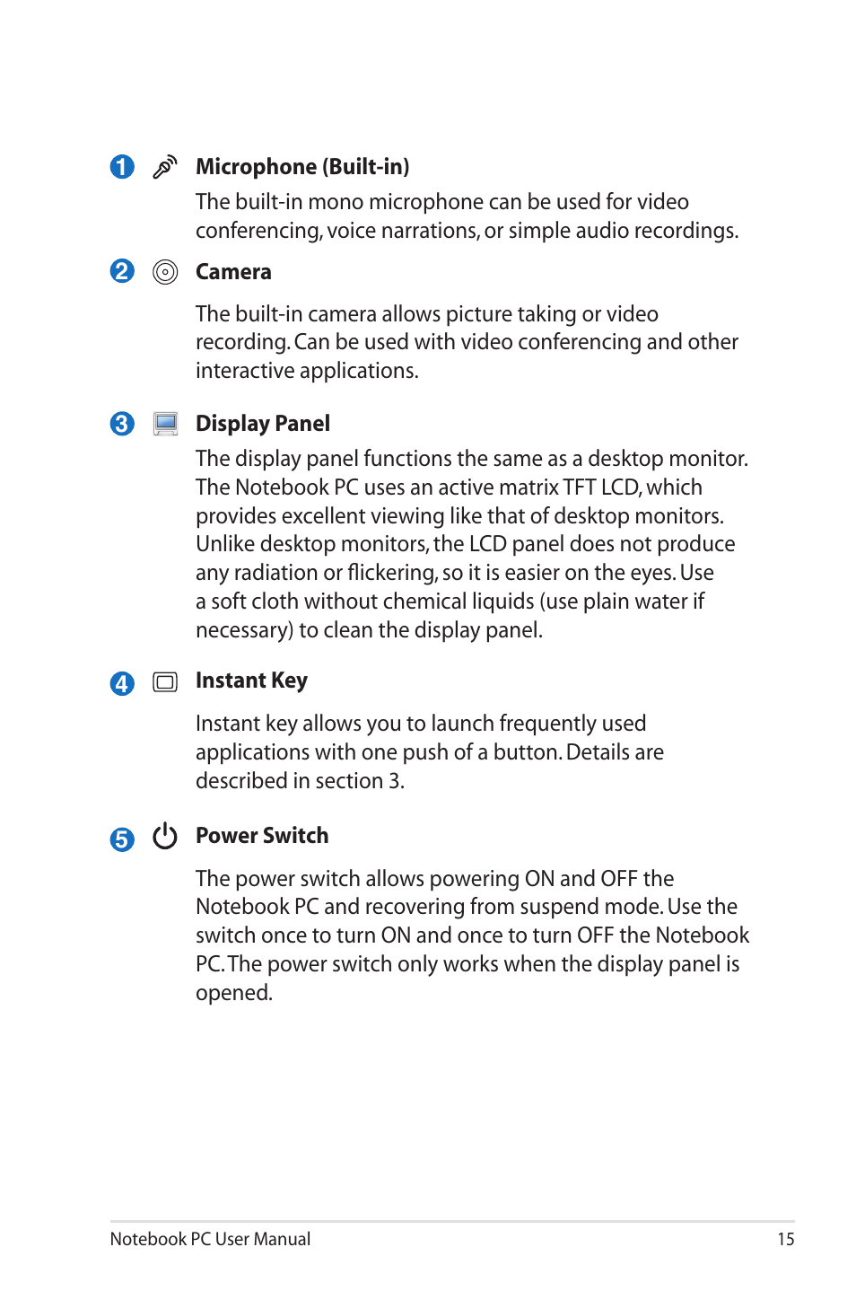 Asus X5QSL User Manual | Page 15 / 114