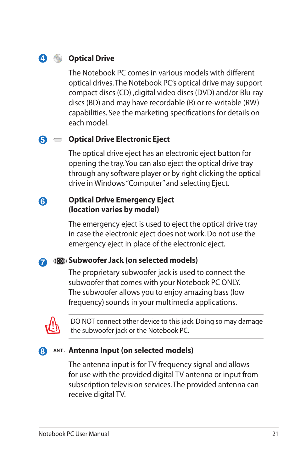 Asus X5QSL User Manual | Page 21 / 114