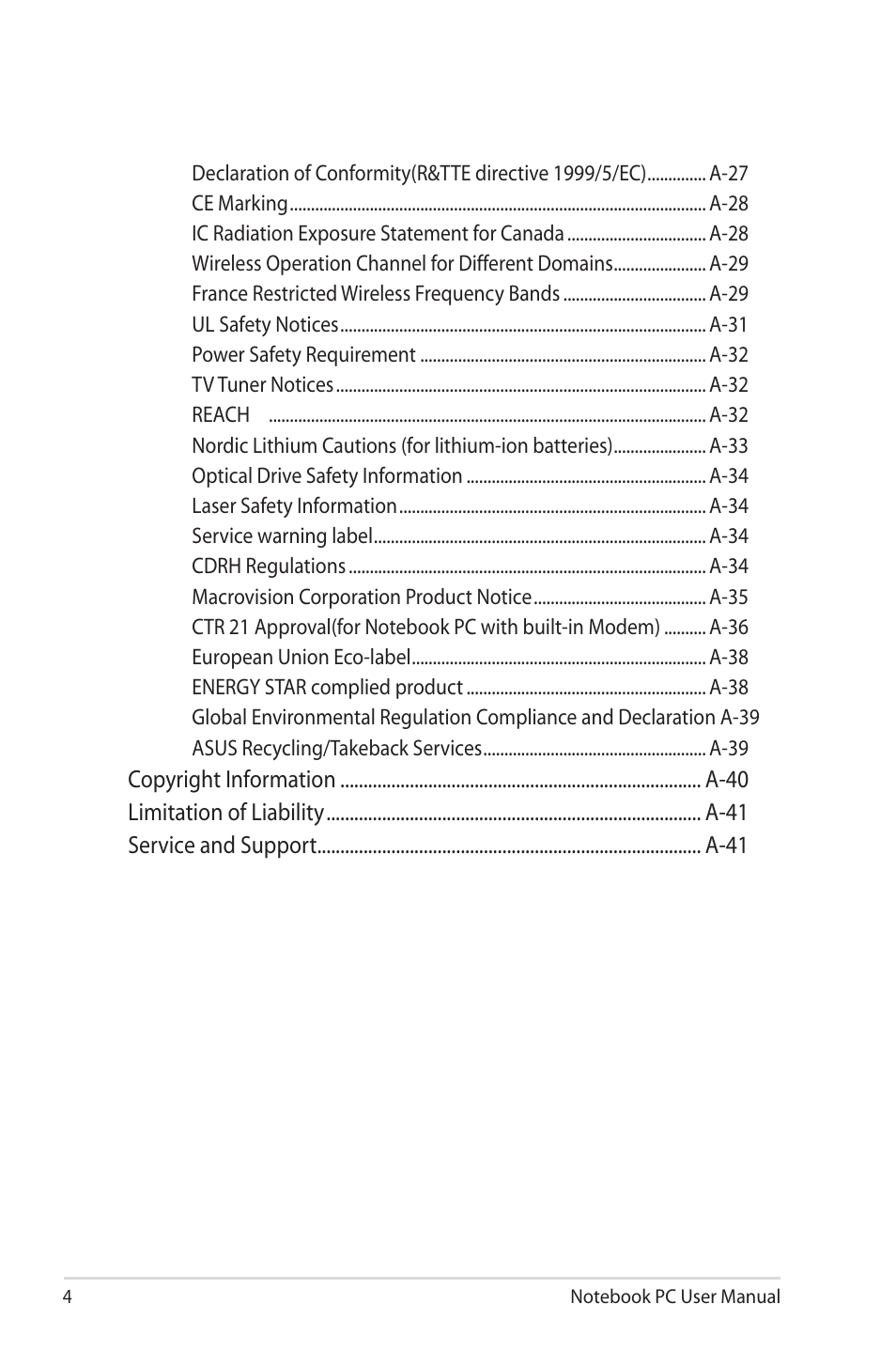 Asus X5QSL User Manual | Page 4 / 114