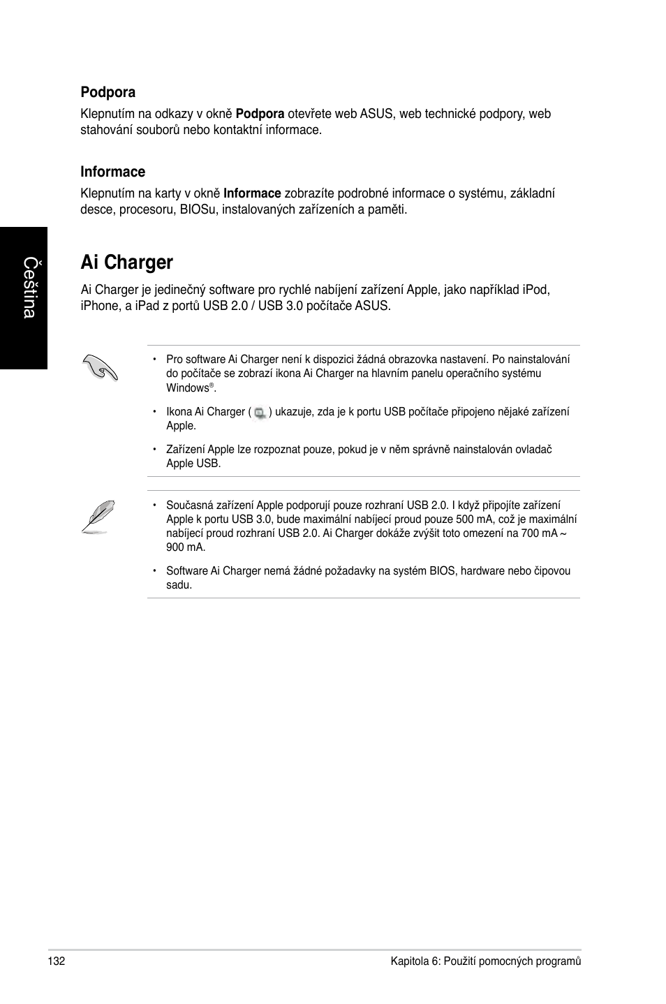 Ai charger, Čeština | Asus CG8270 User Manual | Page 134 / 534