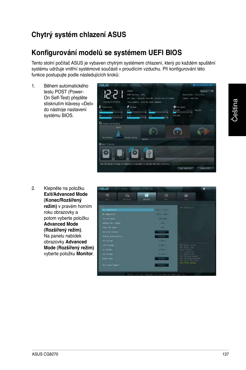 Chytrý systém chlazení asus, Chytrý systém chlazení asus 7, Čeština | Asus CG8270 User Manual | Page 139 / 534