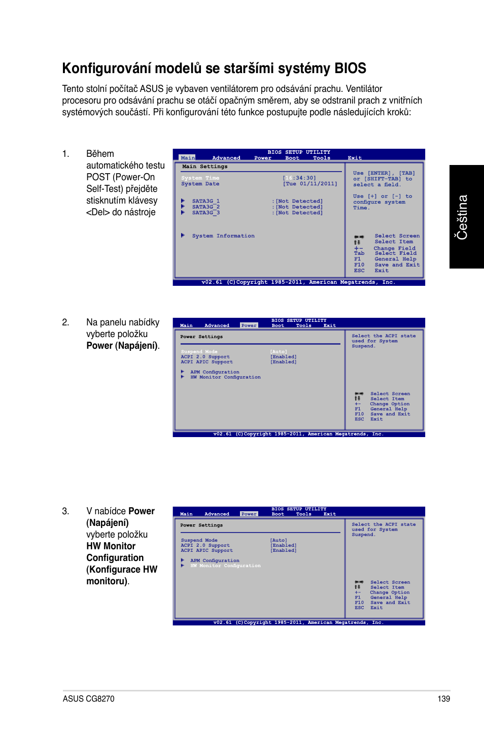 Konfigurování modelů se staršími systémy bios, Čeština | Asus CG8270 User Manual | Page 141 / 534