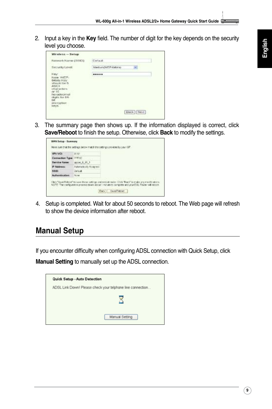 Manual setup | Asus WL-600g User Manual | Page 12 / 227