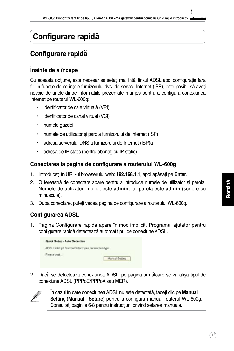 Configurare rapidă | Asus WL-600g User Manual | Page 124 / 227