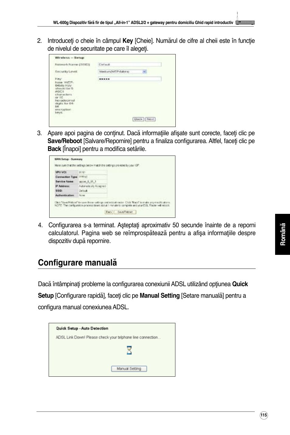 Configurare manuală | Asus WL-600g User Manual | Page 126 / 227