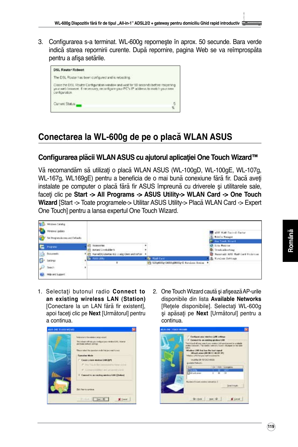 Conectarea la wl-600g de pe o placă wlan asus | Asus WL-600g User Manual | Page 130 / 227