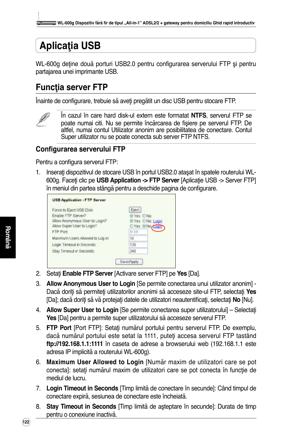 Aplicaţia usb, Funcţia server ftp | Asus WL-600g User Manual | Page 133 / 227